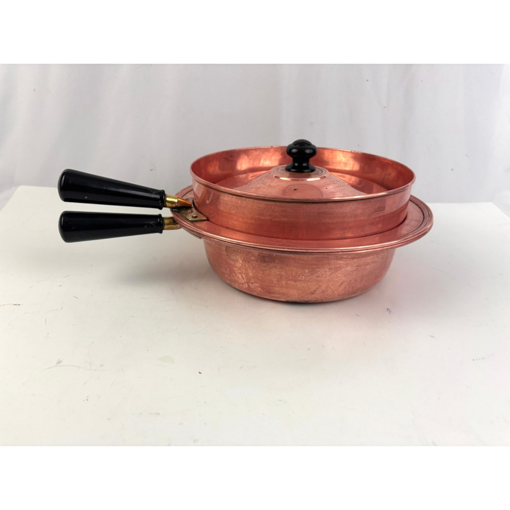 Vintage Nordic Ware Copper Double Boiler Set Tin Lined Pots Lid Bakelite Handles